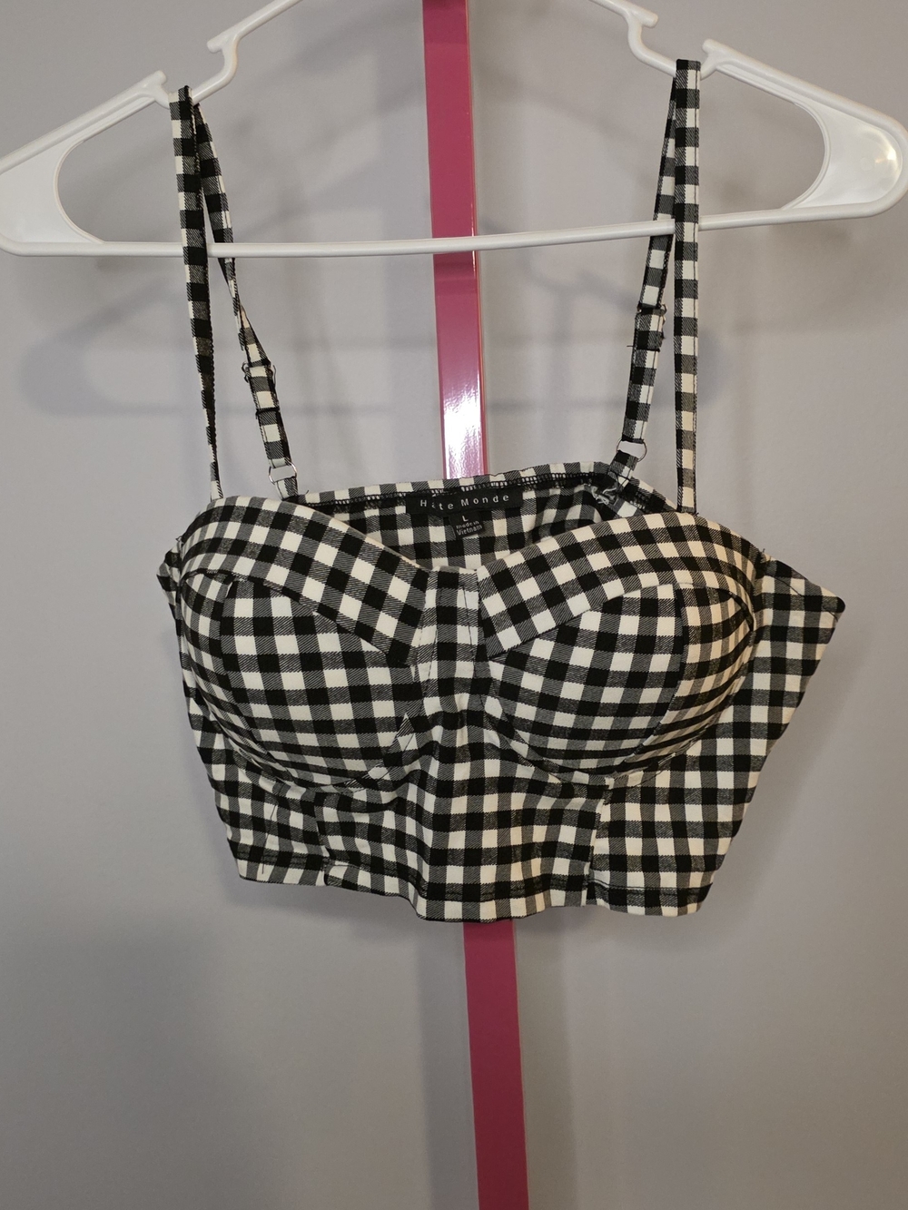 Haute Monde Black & White Gingham Bustier Crop Top SZ L